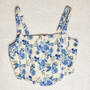 Scarlet Darkness Blue Floral Corset Crop Top NWT Cottagecore Milkmaid Coquette M